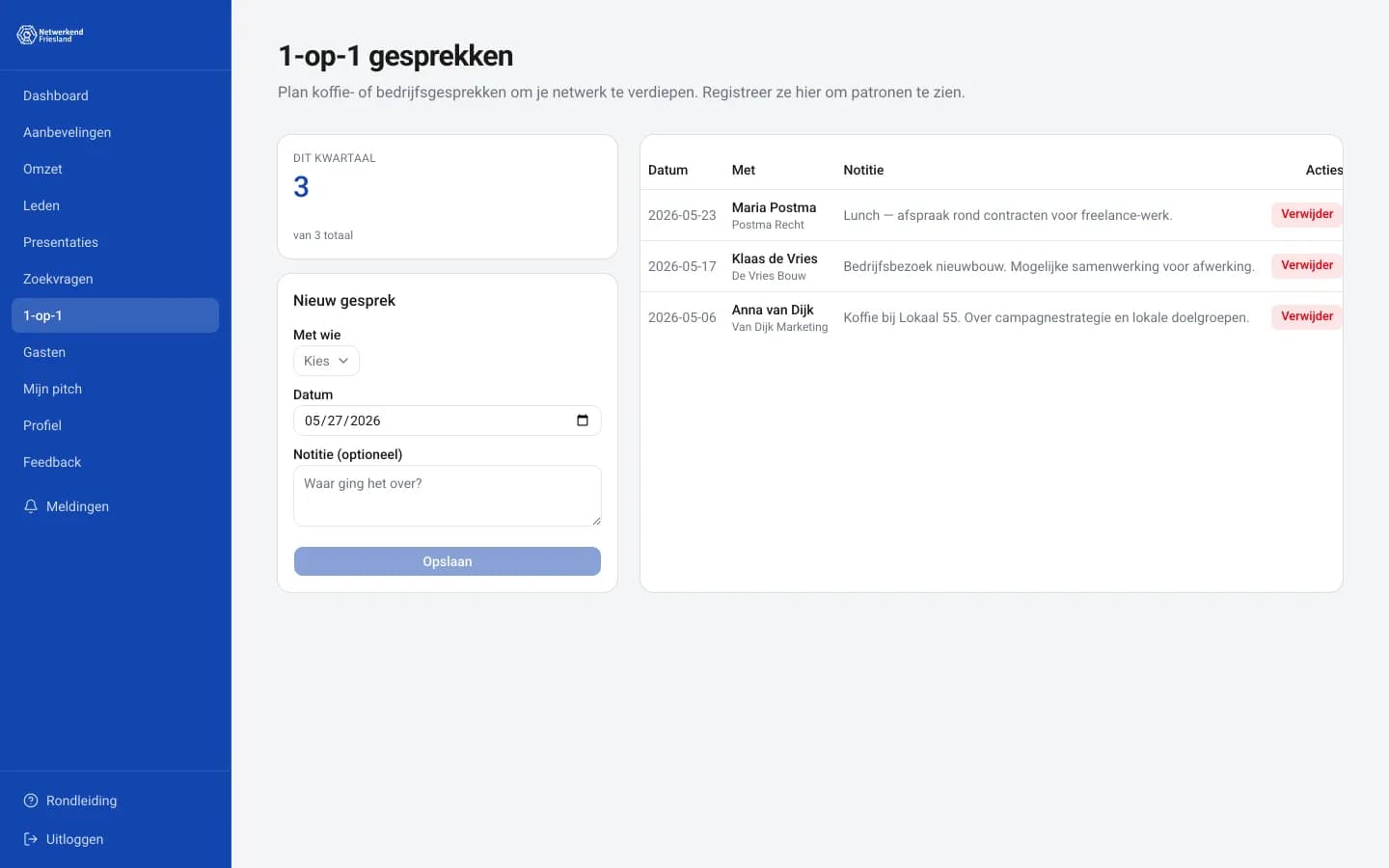 Screenshot Ledenoverzicht & 1-op-1