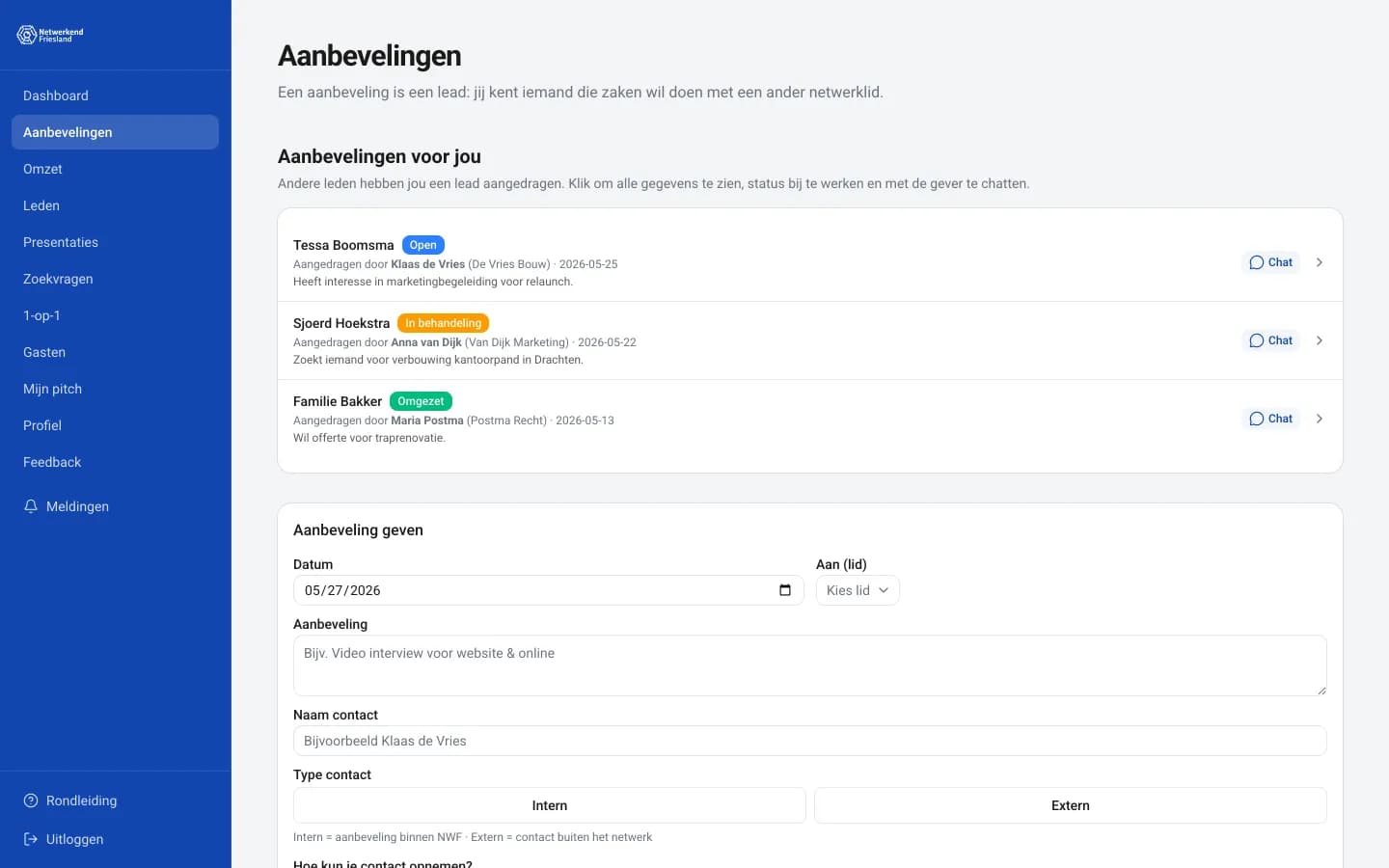 Screenshot Aanbevelingen-portaal