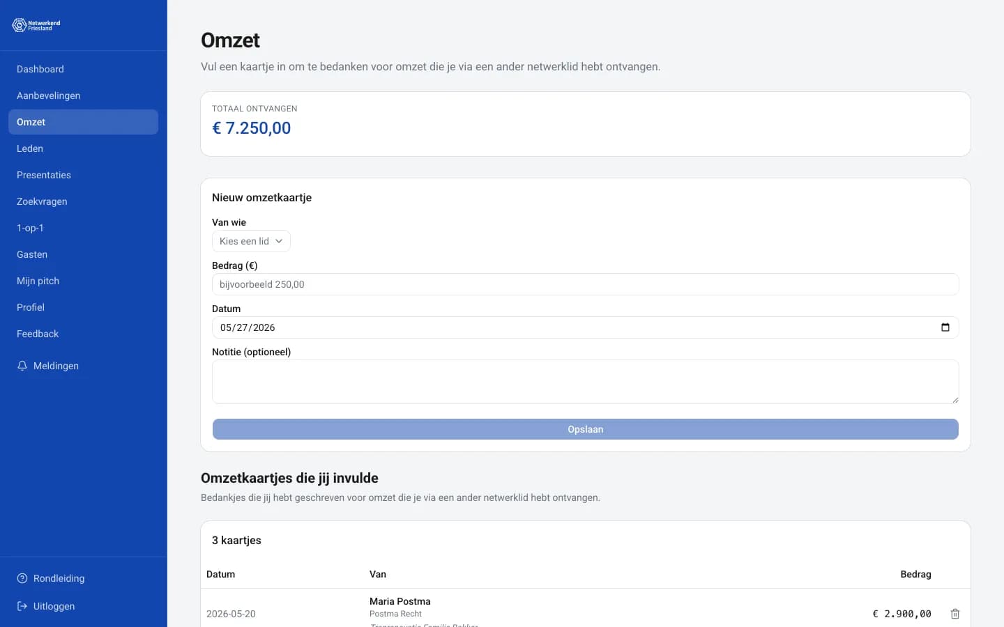 Screenshot Omzet in realtime